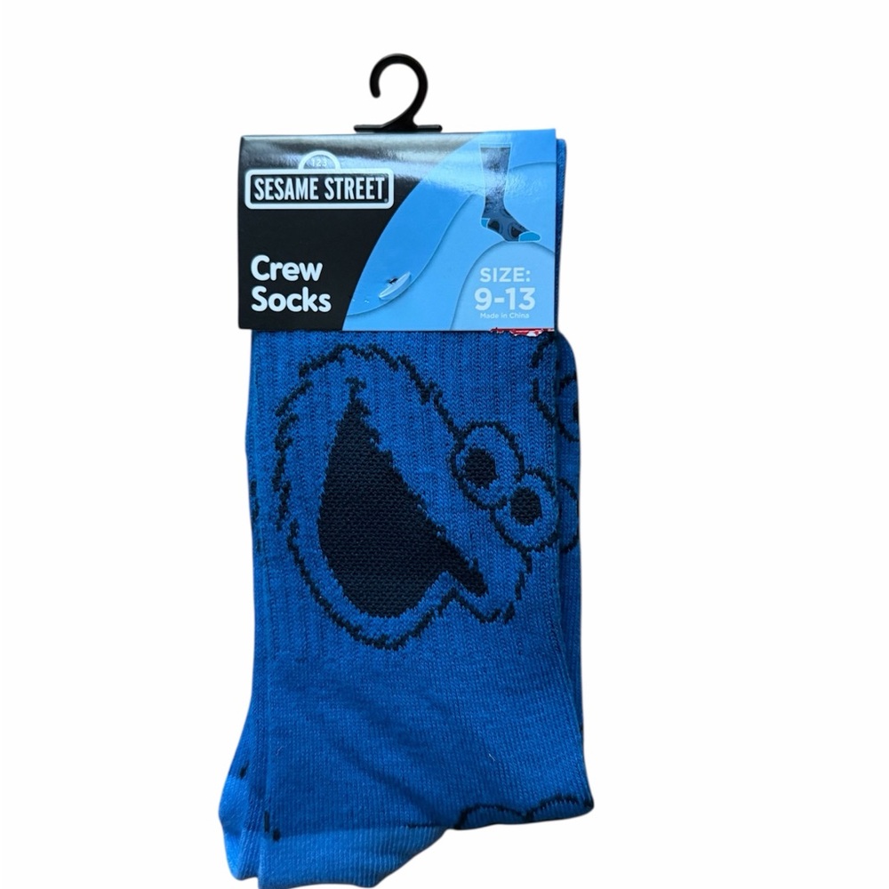 Sesame Street Blue Cookie Monster Crew Socks size 9-13